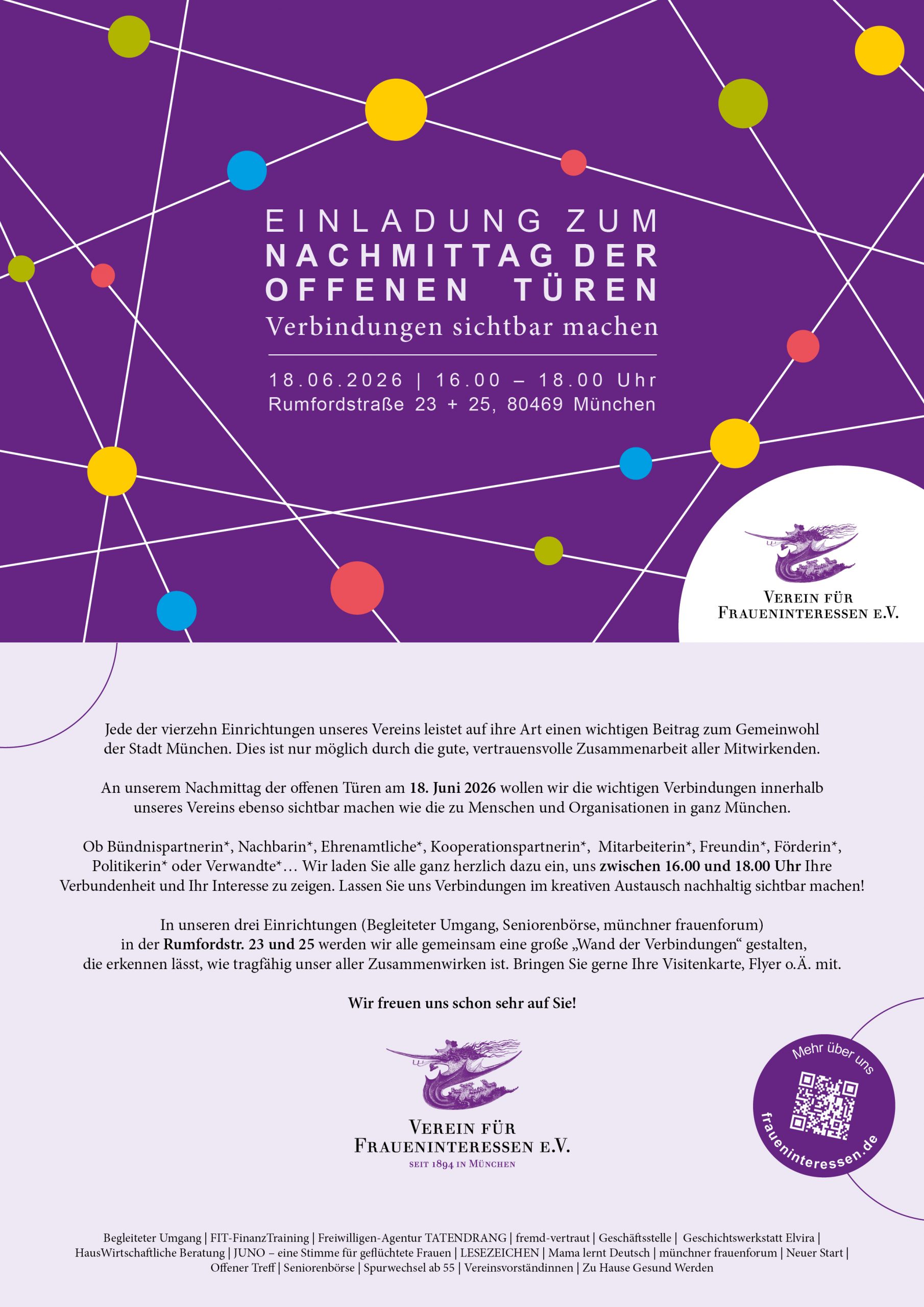 Einladung zum Nachmittag der offenen Türe des Vereins für Fraueninteressen